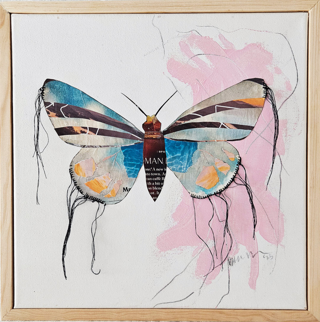butterfly collage artwork made from recycled magazine pages