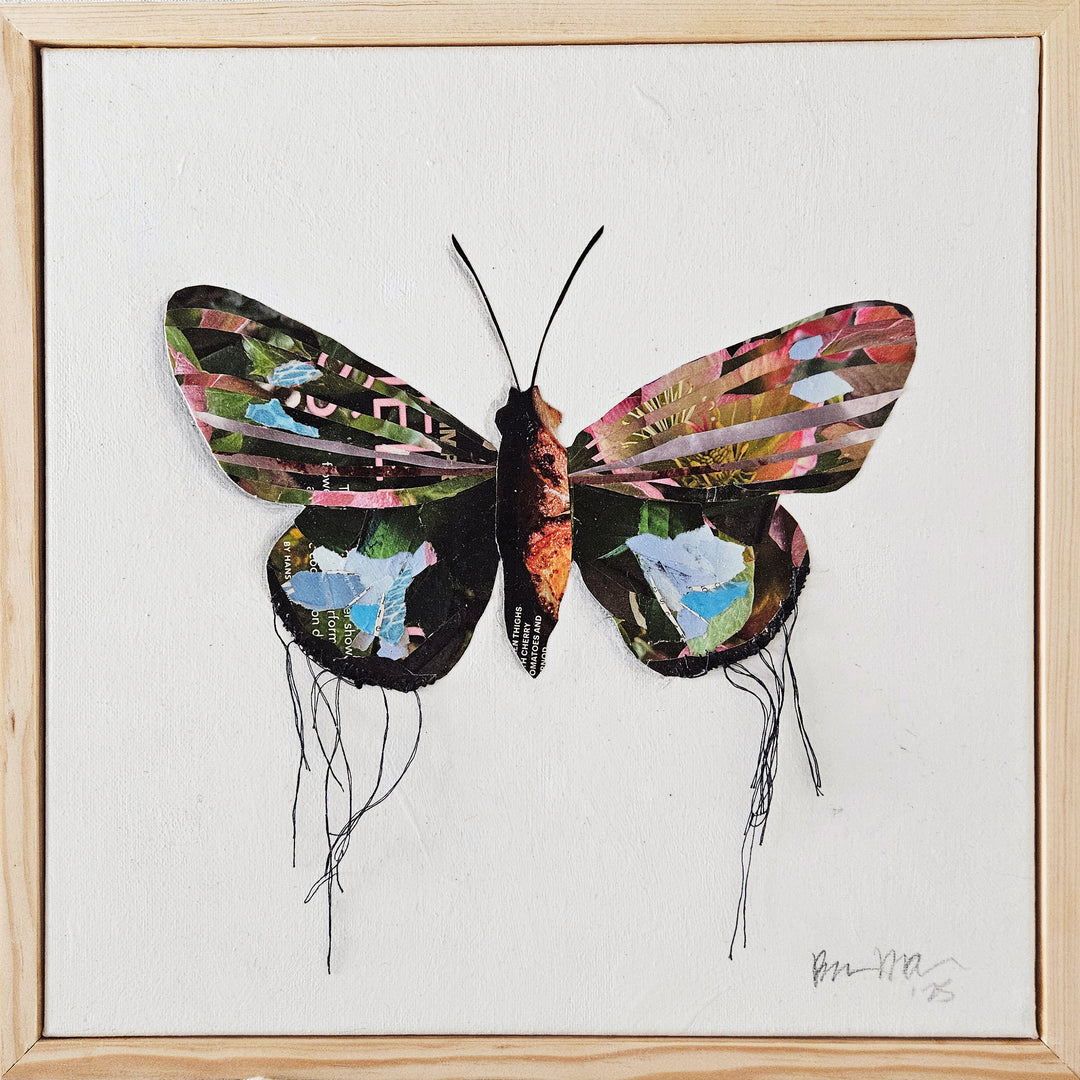 butterfly collage artwork made from recycled magazine pages