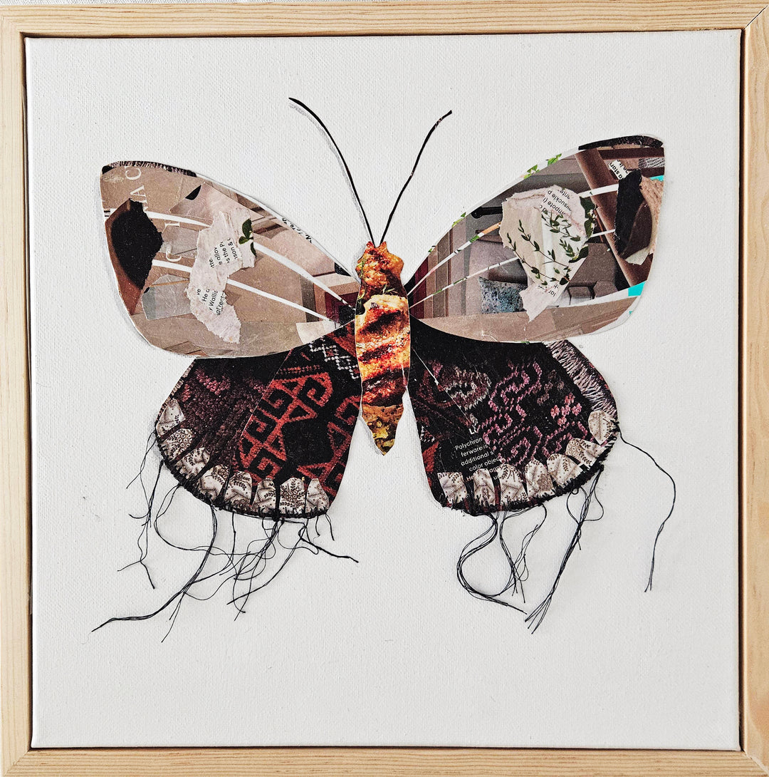 butterfly collage artwork made from recycled magazine pages