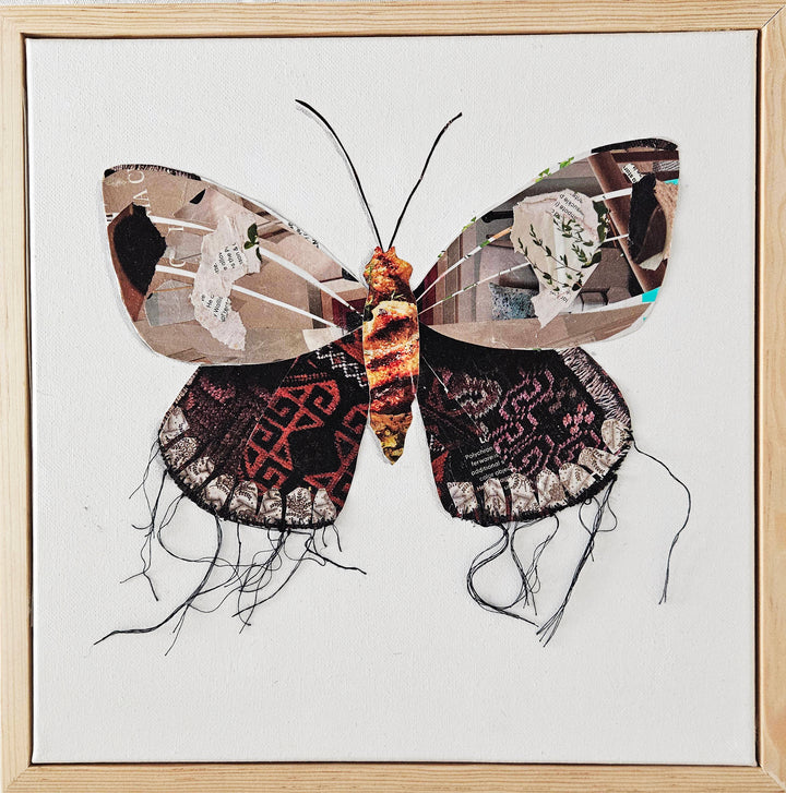 butterfly collage artwork made from recycled magazine pages