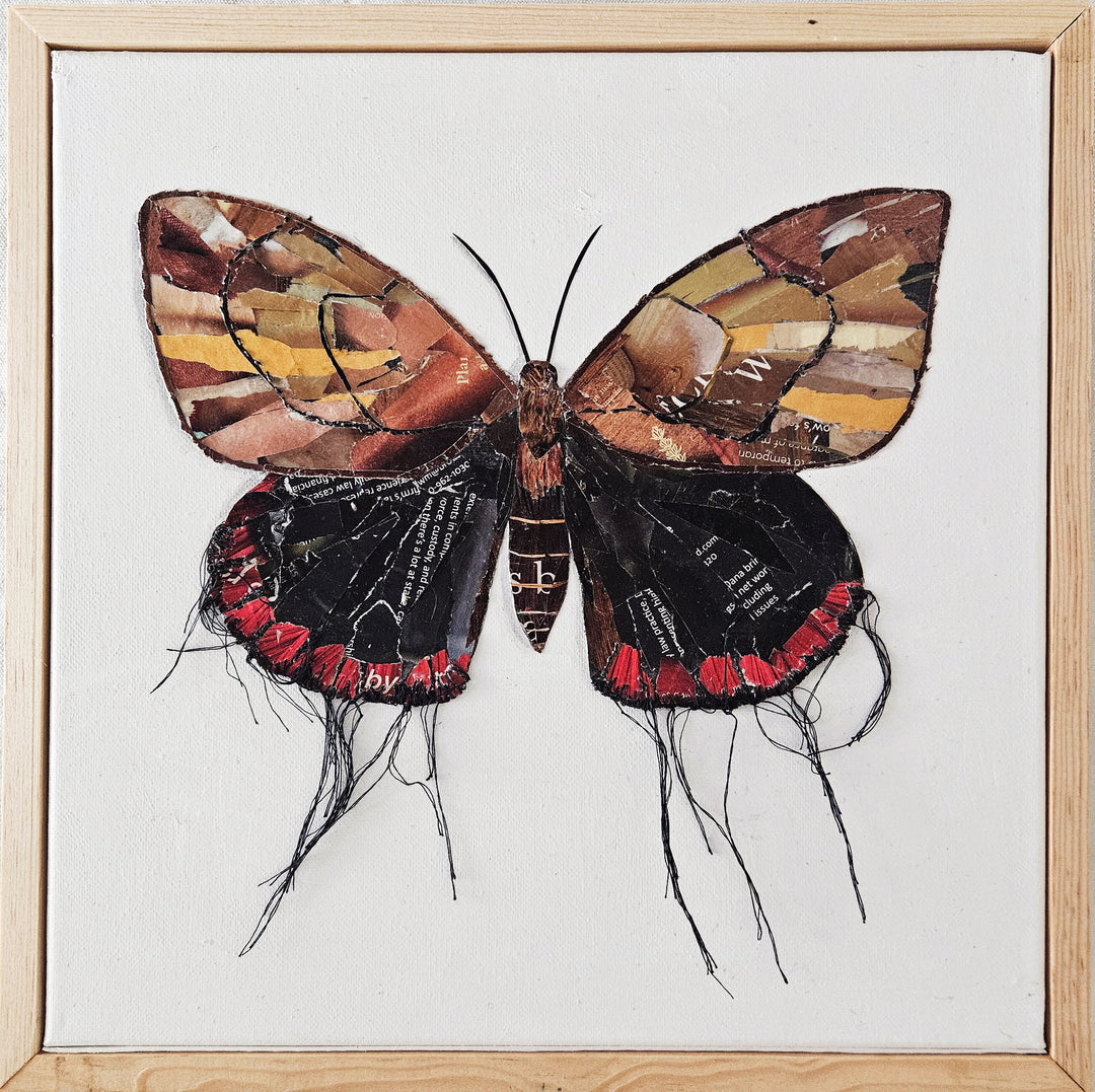 butterfly collage artwork made from recycled magazine pages