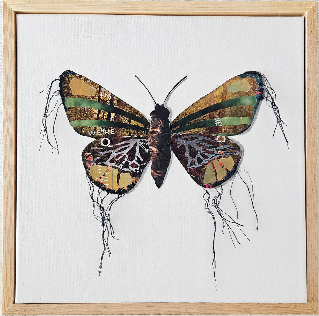 butterfly collage artwork made from recycled magazine pages