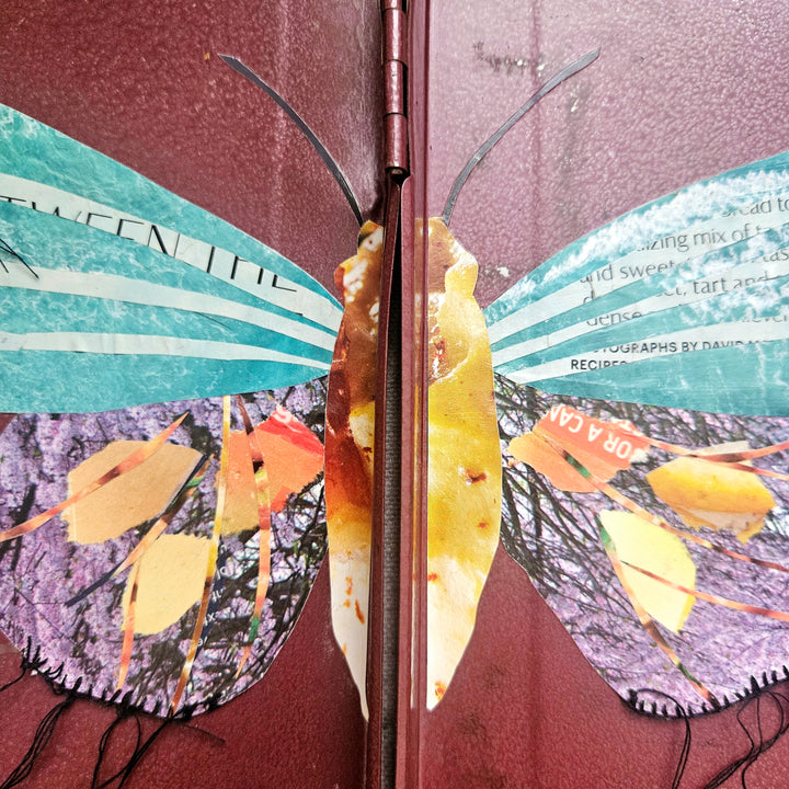 butterfly fine art collage artwork made from recycled magazine pages