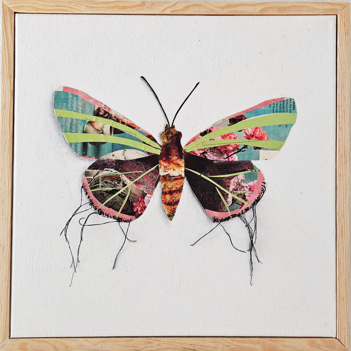 butterfly collage artwork made from recycled magazine pages