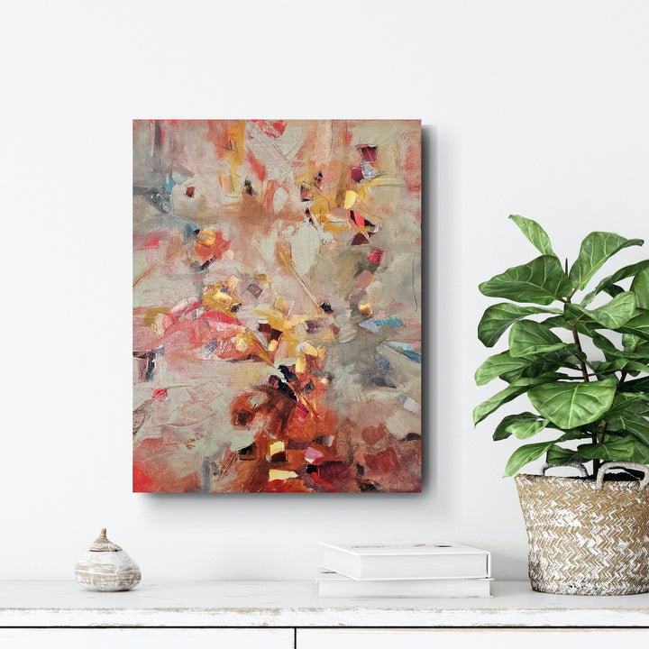 Abstract textured orange and grey art for sale