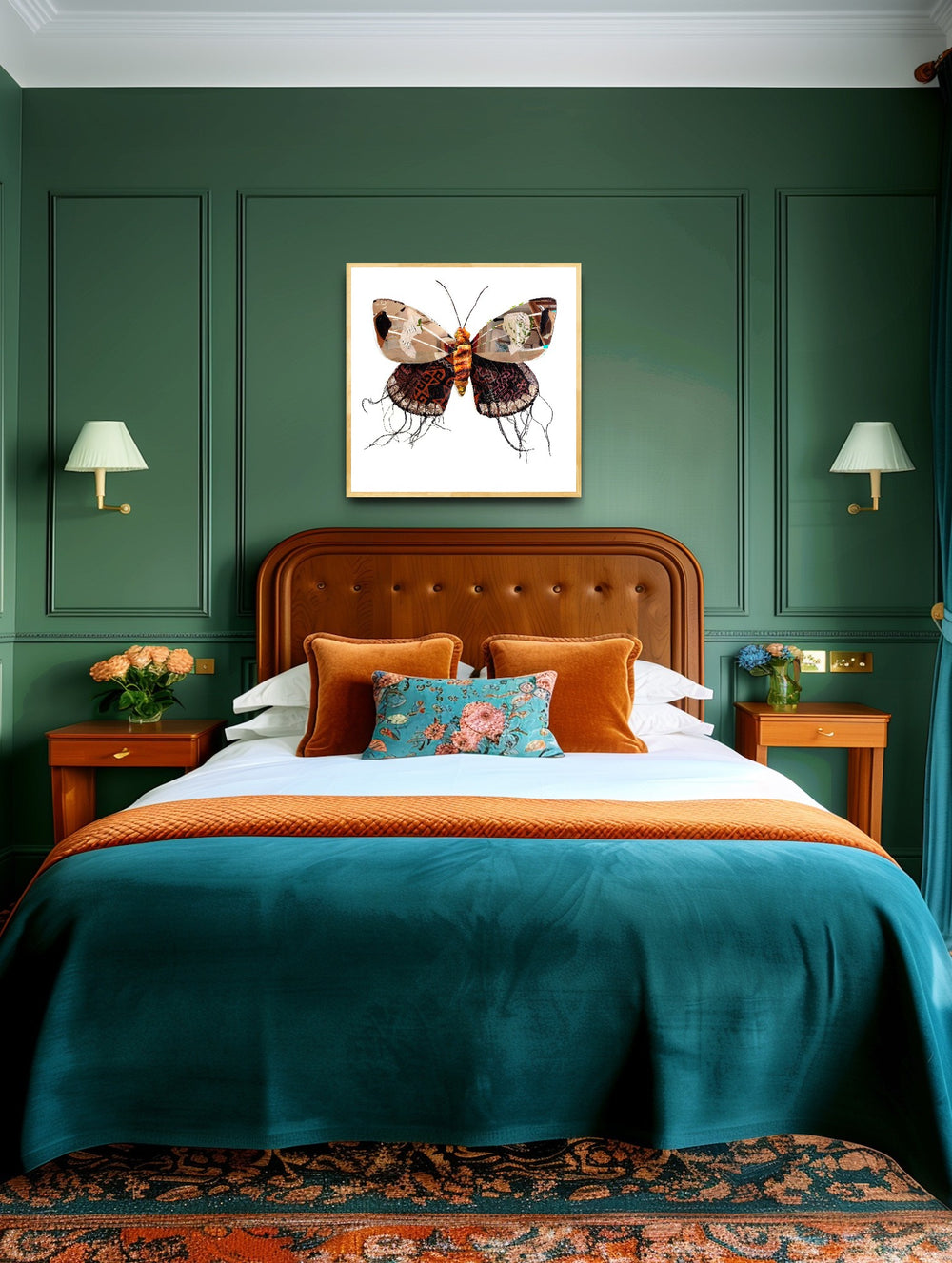 Terra is a butterfly / moth collage created with recycled magazine bits embellished with delicate hand stitching. Museum-quality wall art.