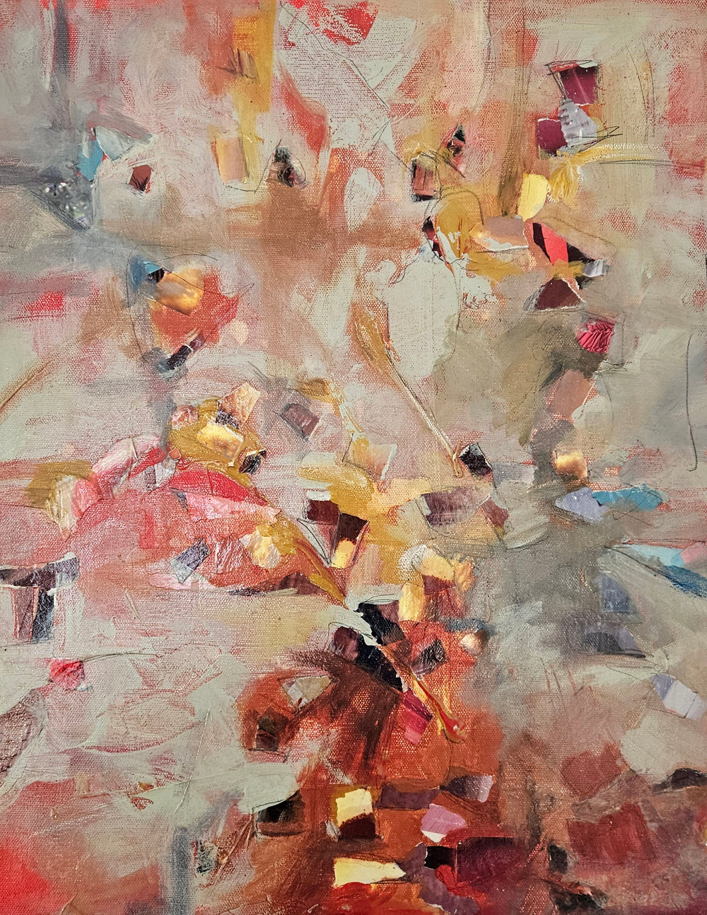 Abstract art in oranges and greys with texture for sale