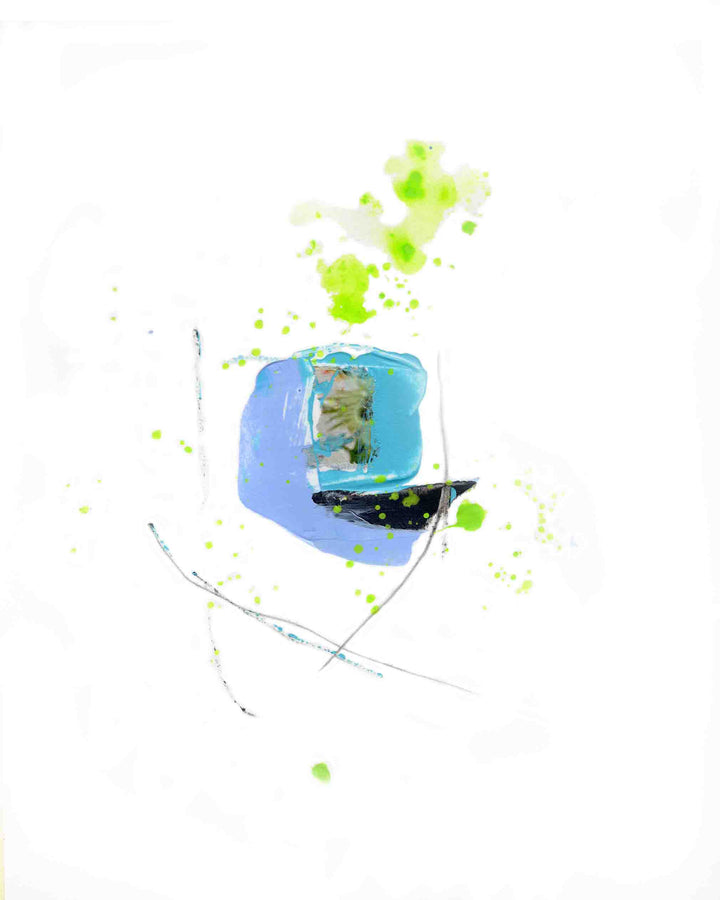 Small gestural abstract painting in blues and greens